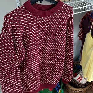 L.L. Bean Maroon and White Crew Neck Sweater